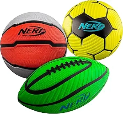 Nerf Mini Foam Sports Ball Set - Football, Soccer & Basketball for Kids