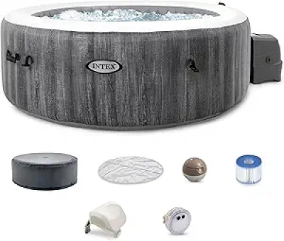 INTEX 28439EP PureSpa Greywood4-Person Inflatable Hot Tub with WiFi App Control