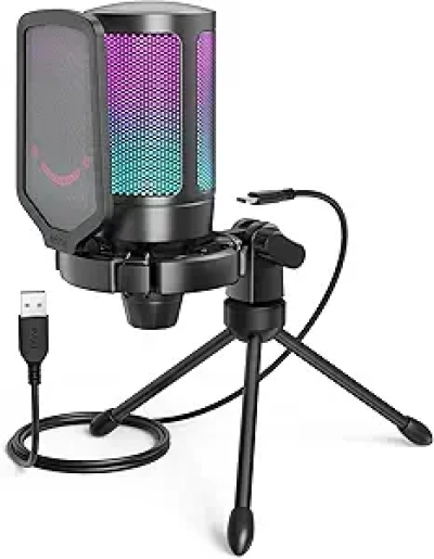 FIFINE AmpliGame A6V USB Gaming Microphone for PC & PS5 - Award-Winning Condenser Mic with RGB, Mute Button & Accessories