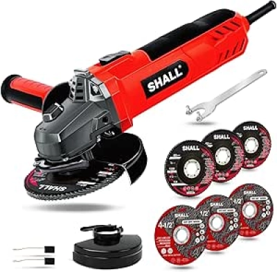 7.5Amp 4-1/2" Angle Grinder - 12000 RPM Metal & Wood Cutter with Guards & Accessories