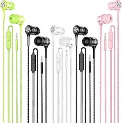 Wired Earbuds with Mic 5 Pack - Heavy Bass In-Ear Headphones for All 3.5mm Devices