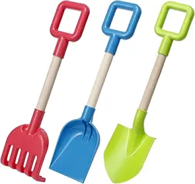 Jumbo Beach Shovels for Kids - 16" Wooden Handle Sand Toys Set (3 Pack)