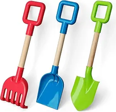 16" Kids Beach Shovels 3-Pack - Sand Spades with Wood Handles for Summer Play