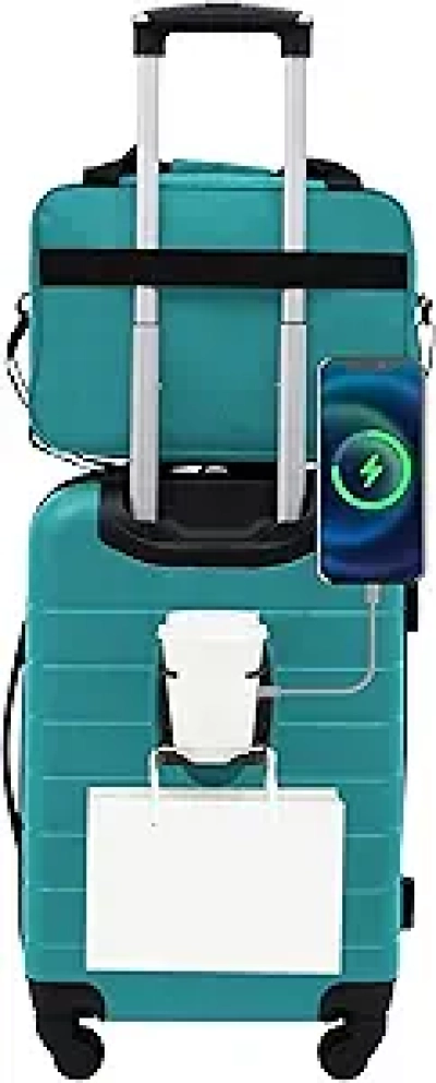 Wrangler Smart Luggage Set 2-Piece Teal with USB Port & Cup Holder
