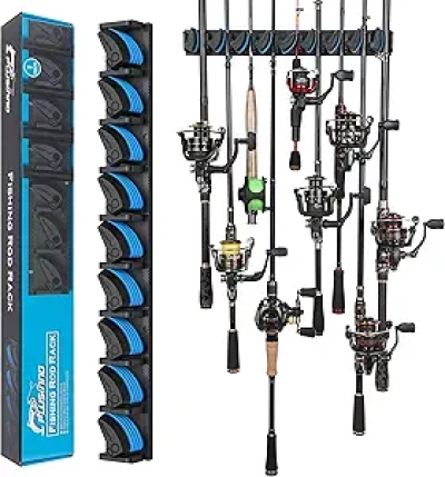 PLUSINNO Vertical Fishing Rod Holder - Wall Mount Rack for 9 Rods