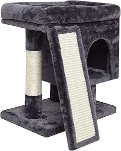 Small Cat Tree for Indoor Cats - Compact Activity Tower with Scratching Post & Cave