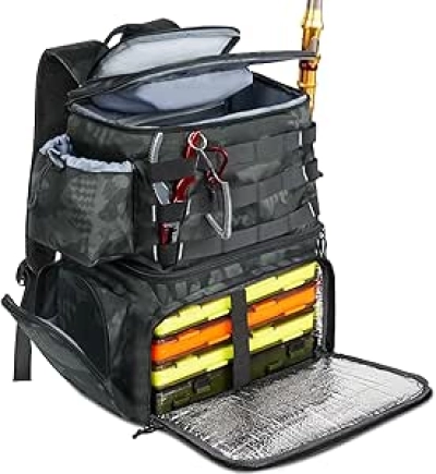 MATEIN Fishing Backpack with Cooler & Rod Holders - Water Resistant Tackle Bag