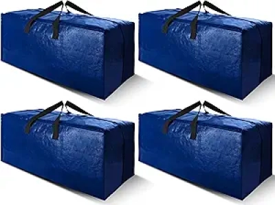 Extra Large Moving Bags 4 Pack - Heavy Duty Storage Totes with Backpack Straps