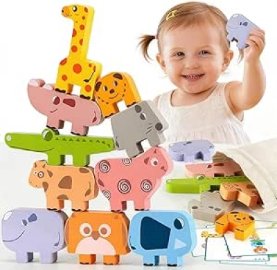 Montessori Wooden Animal Stacking Blocks for Toddlers 1-3 Years | Educational Building Toys