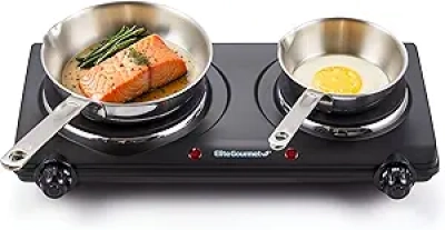 Elite Gourmet Double Cast Iron Burner - 1500W Electric Hot Plate with Temperature Control