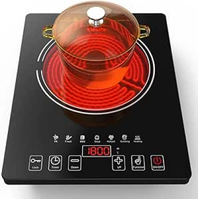 1800W Portable Electric Cooktop - Single Burner Hot Plate with LED Touch Screen & Timer