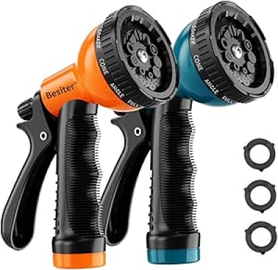 Garden Hose Nozzle Sprayer 2-Pack | 10 Patterns Heavy Duty Spray Nozzles
