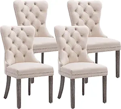 KCC Velvet Dining Chairs Set of 4 - Upholstered Tufted Kitchen Chairs with Nailhead Trim
