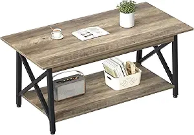 43 inch Farmhouse Coffee Table with Storage - Modern X-Frame Design