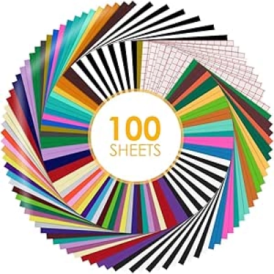 HTVRONT Permanent Vinyl 100 Pack - 12"x12" Adhesive Vinyl Sheets for Cutting Machines