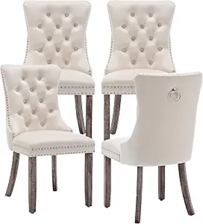 Kiztir Velvet Dining Chairs Set of 4 - Luxury Tufted Upholstered Chairs with Nailhead Trim