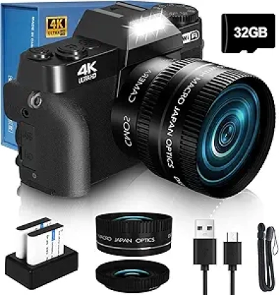 64MP Digital Camera for YouTube Vlogging with WiFi & 180° Flip Screen - 2024 Upgrade