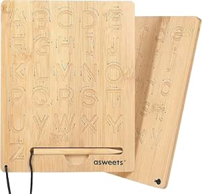 Montessori Wooden Alphabet Tracing Board for Toddlers - Double-Sided Letter Practice