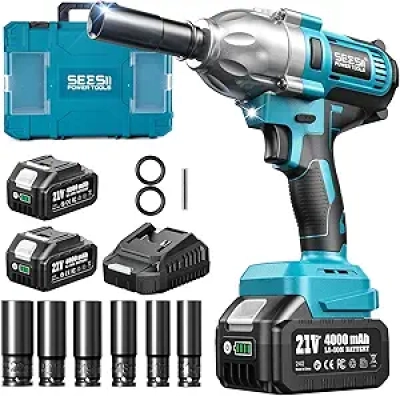 665 FT-LBS Cordless Impact Wrench - Professional Brushless Electric Impact Driver with 21V Battery & Sockets