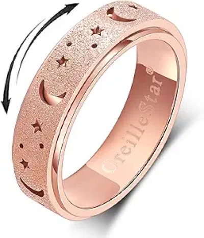 Anxiety Ring for Women - Stress Relief Spinner Ring Fidget Toys in Rose Gold Size 8