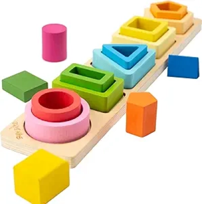 Montessori Wooden Sorting & Stacking Toy for Toddlers 1-3 Years | Educational Shape Color Sorter