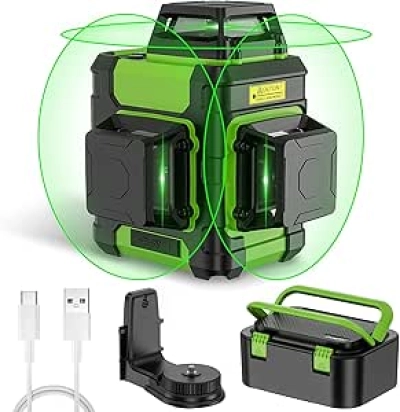Huepar 360° Self-Leveling Green Laser Level - 3D Construction Tool with Magnetic Bracket