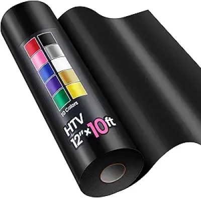 12" x 10ft Black Heat Transfer Vinyl HTV Rolls - Easy Weed & Cut Iron On Vinyl for T-Shirts