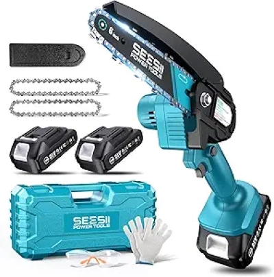 Seesii 6-Inch Mini Chainsaw Cordless - Lightweight Electric Handheld Saw with 2 Batteries