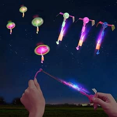 25 LED Flying Helicopter Slingshot Set - Glow in The Dark Party Favors for Kids