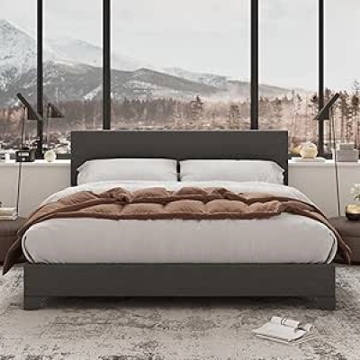 Allewie Full Size Upholstered Platform Bed Frame with Adjustable Headboard