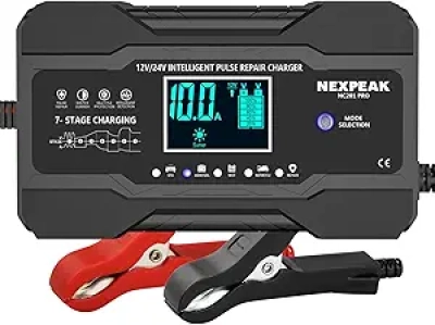 NEXPEAK 10-Amp Smart Battery Charger 12V 24V - Auto Maintainer for Cars, Trucks & Marine