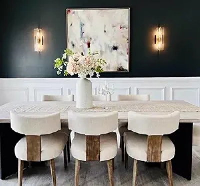 Mid Century Modern Dining Chairs Set of 6 - Farmhouse Linen Upholstered Kitchen Chairs