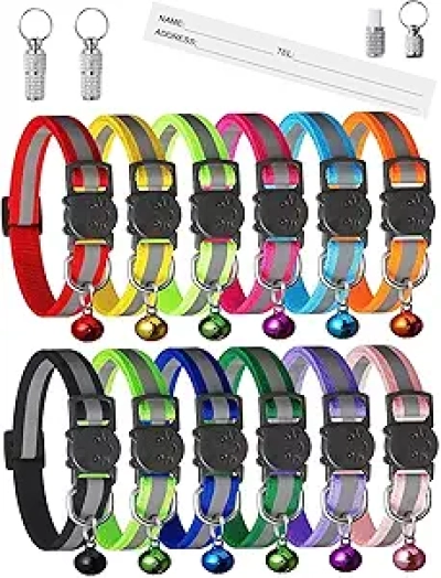 14 Pack Breakaway Kitten Collars with Bells & Reflective Safety Tags