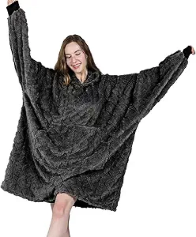 MIZZEO Microfiber Wearable Blanket Hoodie for Adults - Oversized Sherpa Grey