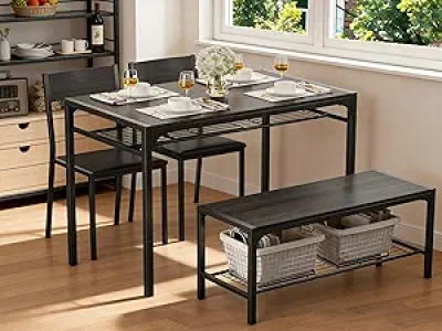 Gizoon 4-Piece Dining Table Set with Bench & Storage - Small Space Kitchen Furniture