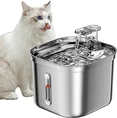 Stainless Steel Cat Water Fountain - Ultra-Quiet 2.2L Pet Dispenser with Triple Filtration