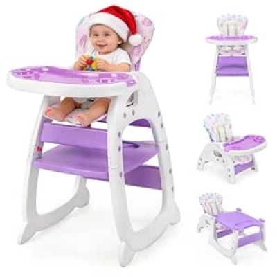 SANDINRAYLI Purple Baby High Chair - Convertible 6 Months to 6 Years