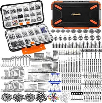 PLUSINNO 397pcs Fishing Tackle Box Kit - Complete Fishing Gear for Bass, Trout & Saltwater