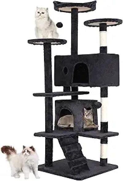 54" Dark Gray Cat Tree Tower - Multi-Level with Scratching Posts & Toys