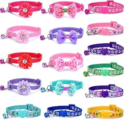 16 PCS Breakaway Cat Collars with Bell - Adjustable Safety Collars for Cats