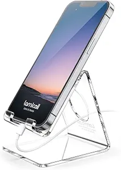 Clear Acrylic Cell Phone Stand for Desk - Compatible iPhone 17/16/15 & Samsung