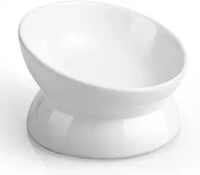 Elevated Cat Food Bowl - Anti-Vomiting Ceramic Tilted Dish for Cats & Small Dogs