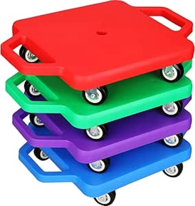 4 Pack Kids Scooter Boards with Handles - Floor Sitting Scooters for Gym & Outdoor Play