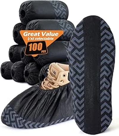 X-Large Disposable Shoe Covers Non-Slip (100 Pcs) - Reusable Booties for Floors Protection