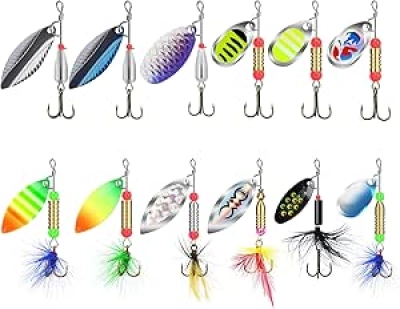 TRUSCEND Spinner Baits for Bass, Trout & Pike - 12pc Rooster Tail Fishing Lures