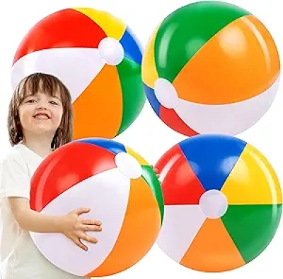 JOYIN 4-Pack 20" Rainbow Beach Balls - Inflatable Pool Toys for Kids & Adults