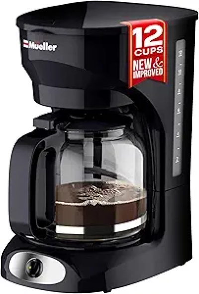 Mueller 12-Cup Drip Coffee Maker | Borosilicate Glass Carafe with Auto-Off & Keep-Warm