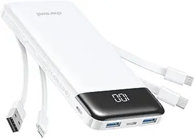 Charmast 10000mAh Portable Charger with Built-in Cables - 6 Outputs Fast Charging Power Bank