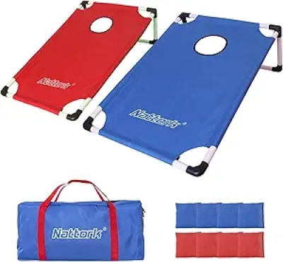 Portable Cornhole Set - Lightweight PVC Game Boards with Bean Bags & Carrying Case