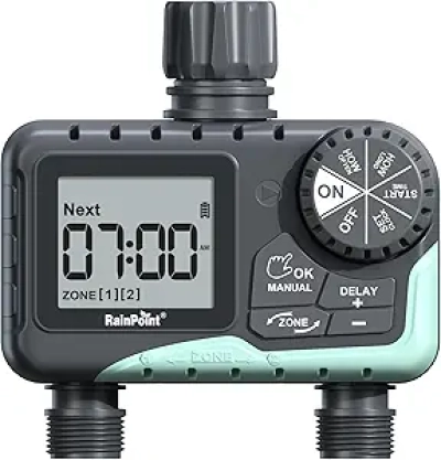RAINPOINT 2 Zone Water Timer for Garden Hose - Smart Sprinkler Controller with Rain Delay
